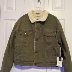 NWT Army Green Denim Sherpa Coat XL